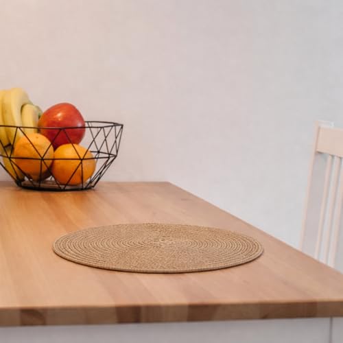 Image of Classyo Cotton Coasters for Dining Table, 10 inch (Beige, Pack of 2) | Round Placemats for Hot Pots, Plates and Pans | Dining Table Placemats | Dining Table Mat | Washable Round Table Mats