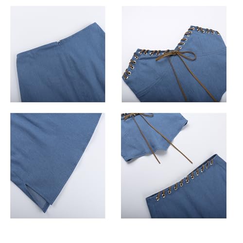 Jean Skirts for Women Denim 2 Piece Short Skirt Set Strapless Top Short Skirt Set2