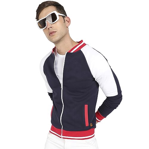 Image of Campus Sutra Men's Multicolour Zip-Front Jacket With Raglan Sleeve For Casual Wear | Low-High Neck | Long Sleeve | Zipper Closure | Cotton Jacket Crafted With Comfort Fit For Regular Wear