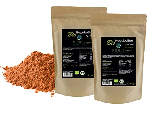 Michel´s Naturprodukte BIO Hagebuttenpulver (Rosa Canina), 1kg (2x500g) - Mikrofein gemahlen aus ganzen Hagebutten, 100% naturreines Hagebutten Pulver in Rohkostqualität, Ohne Zusatzstoffe, Vegan Cover
