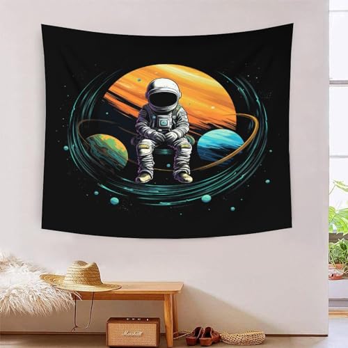Tapisserie murale decoration tissu chambre ado salon effet 3D astronaute 180x230