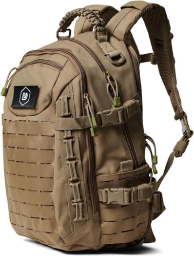 DoubleUnders - Taktischer Rucksack 30L mit MOLLE & Laptopfach 500D Nylon wasserabweisend Militär-Reißverschlüsse ergonomisch Outdoor Tagesrucksack für Wandern Training & Alltag - Kaki