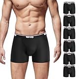 EKQ Boxer Hombre 6 Piezas de Ropa Interior Bóxers Ajustados Calzones de Bambu Calzoncillos con Bragueta, Negro, Grande