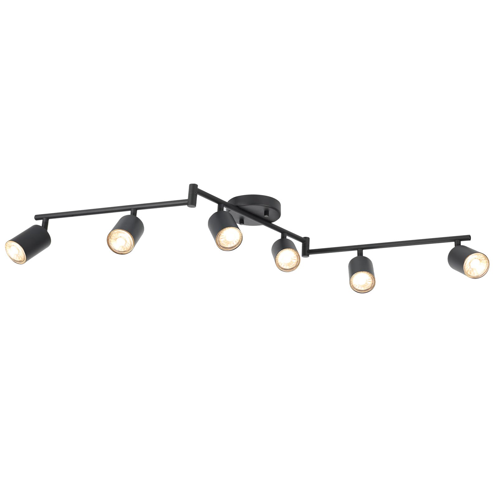 BoostArea LED 6 Light Track Lighting Kit, Black 6 Way Ceiling Spot Lighting, Flexibly Rotatable Light Head for Kitchen, Living Room, Bedroom, GU10 Bulb Not Included