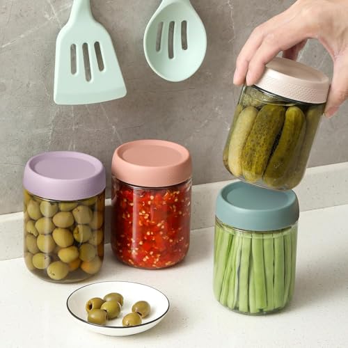 Image of KITOME Glass Jars With Airtight Lids, Overnight Oats Containers With Lids, Wide Mouth Mason Salad Jars, Glass Food Storage Leak Proof Containers For Snacks Yogurt Spices(Set Of 6, Size 16Oz)Assorted