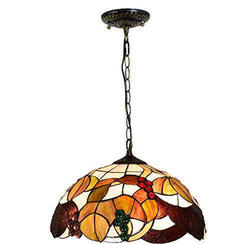 YNIYUJKL Tiffany-Style Pendant Light 16 Inch Ceiling Hanging Lamp Stained Glass Brown Grape Chandelier Lighting For Bars, Clubs, Restaurants
