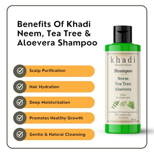 Image of Khadi Neem Tea Tree Aloe Vera Anti Dandruff Shampoo | Scalp Purification & Soothing Scalp Care | Khadi Natural Shampoo for Women & Men | Sulfate, SLS & Paraben Free 210 ml
