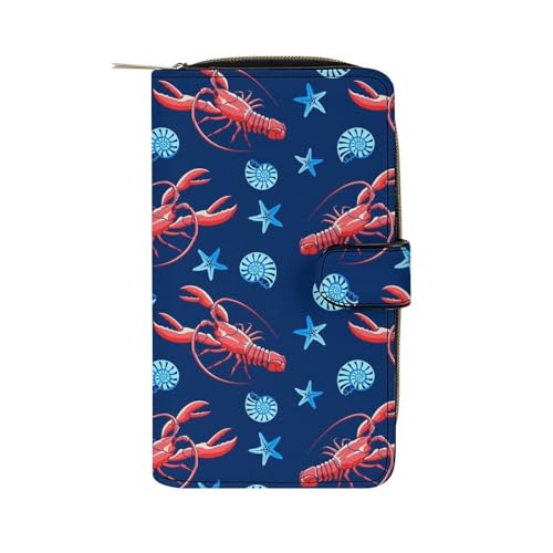 Crayfish Lobster Crawfish PU Leather Wallet Long Zipper Purse Card Holder Organizer Clutch Handbag Money Clip Wallet