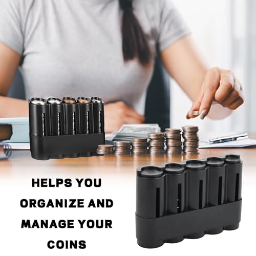Münzsortierer, Kleingeld Sortierer, Münzen Box mit 5 Fächern, Münzbox,Kleingeld Aufbewahrung, Coin Holder, Münzspender, Kunststoff Münzhalter (Schwarz)
