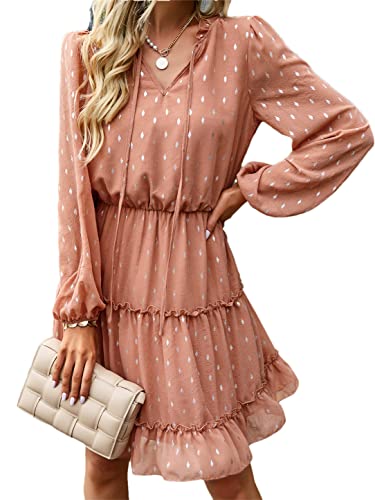 Robe courte imprimée fluide couleur champagne satinée au col V plongeant