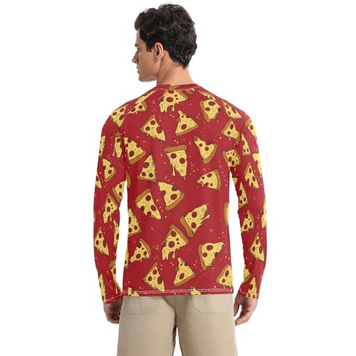 Bolaz Mens UV Protection Shirts Rash Guard Long Sleeve UPF 50+ Red Pizza Quick Dry S2