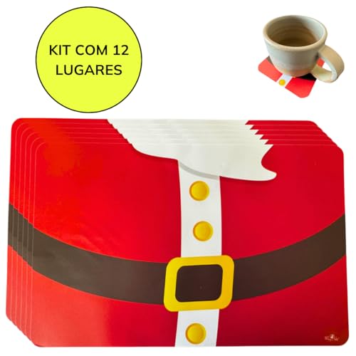 Kit 12 Lugares Jogo Americano Natalino Mesa Posta Decoração Barriga Do Papai Noel Sousplat Porta Pra