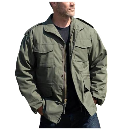 Lavare esclusivamente a secco MERCH ATTIRE Giacca da uomo M65 Field Jacket invernale militare in cotone giacca da lavoro giacca spessa con tasche multiple (regolare, grande, alta e corta), Field Jacket - Cotone, L