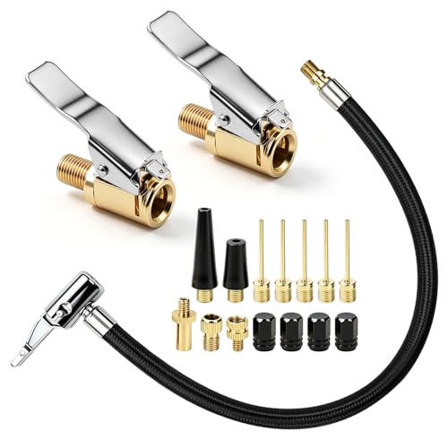 17PCS Tyre Inflator Adaptor Set 8mm Brass Tyre Valve Air Pump Clip 35cm Tyres Pump Hose Tyre Valve Adapter Bike Pump Adaptors Tire Inflation Hose Adapter for Bicycle Motorcycle Car Repair Tool