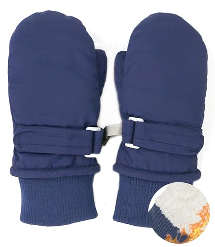 Toddler Snow Mittens for kids Boys Girls, Water-repellent Baby Winter Gloves, Elastic Cuffs, Plush Lining, Blue, 2-4 Years, Blue