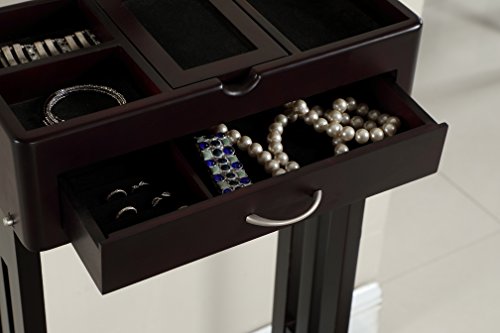 Proman Products Norstar Suit Valet Stand Vl16245 With Detachable Hanger, Trouser Bar, Tie Bars, Mirror Tray & Drawer, 20”W X 15” D X 49”H, Mahogany #TOP5