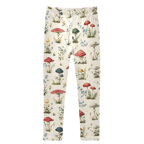 Charming Pattern of Wildflowers Mushrooms Girls Leggings Kids Yoga Pants Dance Active Tights 4T