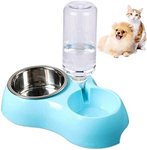 SILENCIO Dual Pets Bowls, Detachable Stainless Steel Bowl for Dog with Non-Slip No Spill Base, Pets Food Bowl with Automatic Water Feeder for Small Medium Dogs/Cats