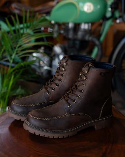 Image of Trip Machine Company Premium Leather Men's Motorcycle Riding Boots - Moc-Toe | 3 Point Protection | Ankle, Toe & Heal Protectors | CE Certified | Light Weight | Anti Slip Sole | Lifestyle Boots