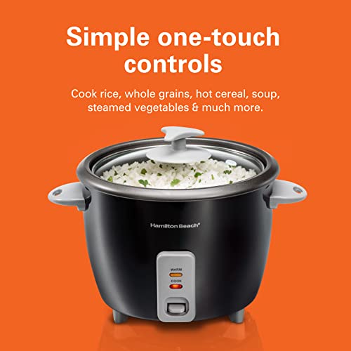 Hamilton Beach 1.5L Rice Cooker and Steamer, 16 cups cooked (8 cups uncooked) rice capacity, removable easy to clean non-stick pot, One-touch healthy cooked meals, 500W, Black, 37517-ME