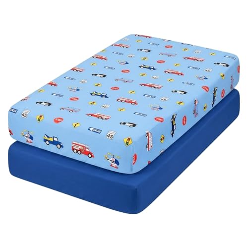 Image of Everyday Kids 2 Pack Fitted Boys Crib Sheet, 100% Soft Breathable Microfiber Baby Sheet, Fits Standard Size Crib Mattress 28in x 52in, Nursery Sheet - Rescue /Blue