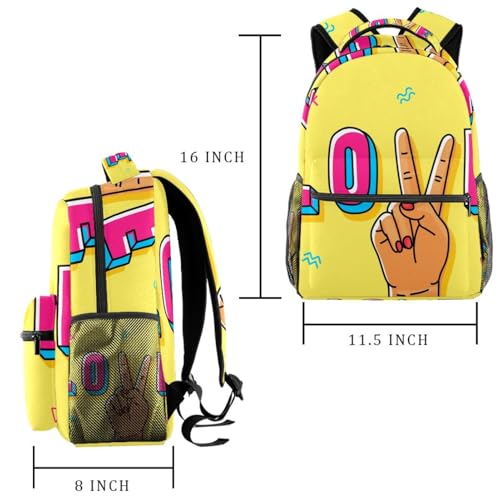 Sac à dos d'école jaune et multicolore pour ados et enfants - Dimensions 29.4x20x40cm - 2