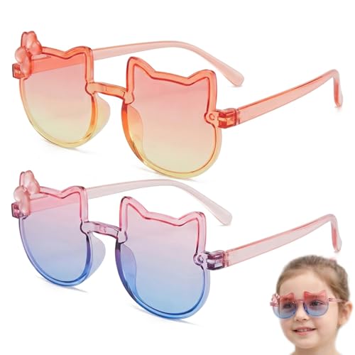 BCHMN Pack de 2 Gafas de Sol Niña con Diseño de Gato, Gafas de Sol Infantiles para Playa y Fiesta, Colores Degradados Naranja-Amarillo y Rosa-Azul, Accesorios de Verano para Niñas de 3-10 Años