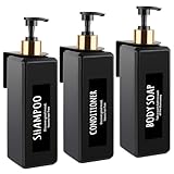 DEROANBOTT Wall Mounted Shower gel Shampoo and Conditioner Dispenser | 16.9 fluid ounces, 3 Black Plastic Bottle Soap Dispensers,Shower Soap Dispenser Wall Mounted
