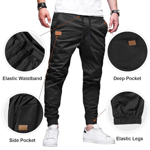 PLEPAN Mens Casual Cargo Joggers - Cotton Drawstring Chino Pants Hiking Outdoor Twill Track Jogging Sweatpants3