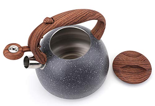 Yesland Tea Kettle, 2.7 Quart Audible Whistling Teapot With Wood Pattern Handle, Food Grade Stainless Steel Stovetop Kettle Pot For Coffee, Milk, Water, All Stovetops - Grey #TOP1