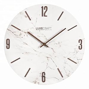 16 Inch Silent Non-Ticking Modern 3D Wall Clock Walnut Crest, Glass Face