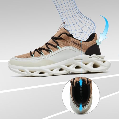 GSLMOLN Walking Shoes Men Breathable Athletic Sneakers Lightweight Gym & Daily Running Comfortable Cushioned Midsole Khaki4