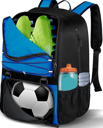 LOINTET Mochila de Futebol Juvenil com Compartimento para Bolas, Ideal para Treinos E Equipamentos Esportivos Como Basquete, Futebol Americano, Vôlei E Acessórios. Cor: Azul.