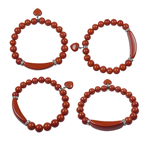 Eden's Call 8Mm Healing Crystal Beads Stretch Bracelet Handmade Heart Charm Round Energy Chakra Stone Beaded Bracelet For Women, Red Jasper #TOP1