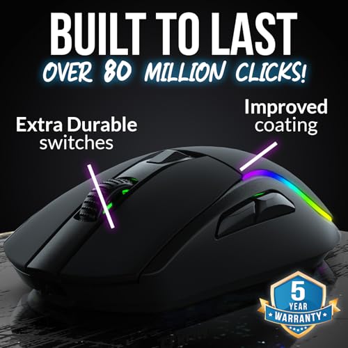 KLIM Blaze Y RGB Rechargeable Wireless Gaming Mouse with Charging Dock - RGB, High-Precision Sensor, Long-Lasting Battery - Up to 6000 DPI - Great PC Gaming Mouse - Wired and Wireless