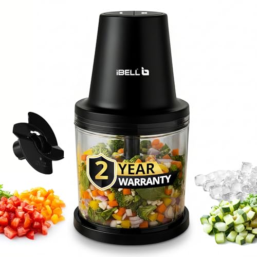 Image of iBELL Electric Chopper for Kitchen Use with 840ml Large Transparent Bowl, 2 Speed Control, Multipurpose Food Chopper for Chopping, Mincing, Dicing, Pureeing, Whisking & Ice Crushing (Black)