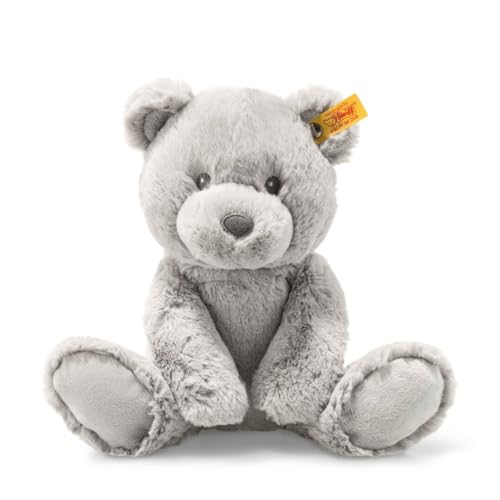Steiff Kuscheltier Bearzy Teddybär, Süßes Stofftier, Jungen, Mädchen & Babys ab 0 Monaten, Friends, Plüschtier 28 cm, Hellgrau, 241543