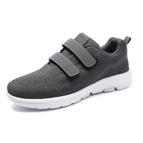 JOMIX Damskie i męskie buty sportowe z zapięciem na rzepy, uniseks, oddychające buty do fitnessu, na siłownię, do chodzenia, antypoślizgowe buty do biegania, A Ciemnoszary, 45 EU