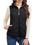 MAGCOMSEN Womens Black Puffer Quilted Winter Vest Zip Up Outerwear Water Resistant Jackets Warm Stand Collar Coats, Black L