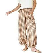 Faleave Women's Wide Leg Pants Gingham Plaid Casual High Waisted Cotton Barrel Pants Comfy Summer...