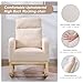 Krinana Nursery Rocking Chair with Solid Wood Legs, Glider Chair for Nursery with Side Pocket, Rocker Armchair for Living Room Bedroom (Beige, Teddy)
