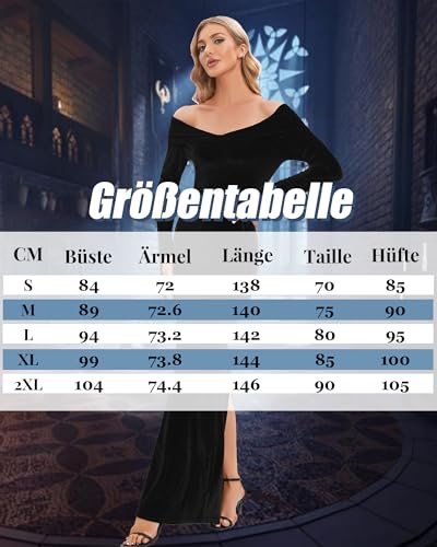 YAOBAOLE Sexy Halloween Karneval Kleid Damen Langarm Samt Renaissance Partykleid Damen Kostüm Cosplay Outfit Maxi Kleid Damen Zurück Split Schwarz S