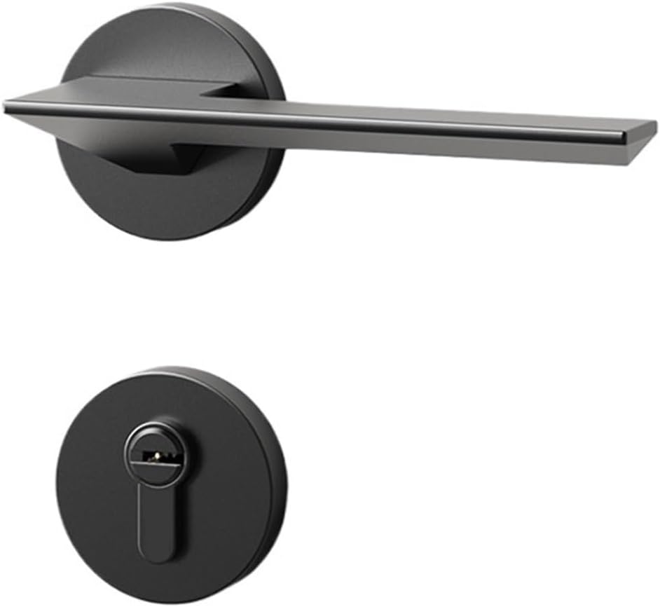 Door Lock Indoor Bedroom Silent Solid Wood Door Lock Black Simple Door Lock(with Key)