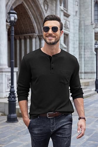 COOFANDY Men Long Sleeve Henley T-Shirs Casual Basic Lightweight Fashion Shirts Soild Tees with Pockets2