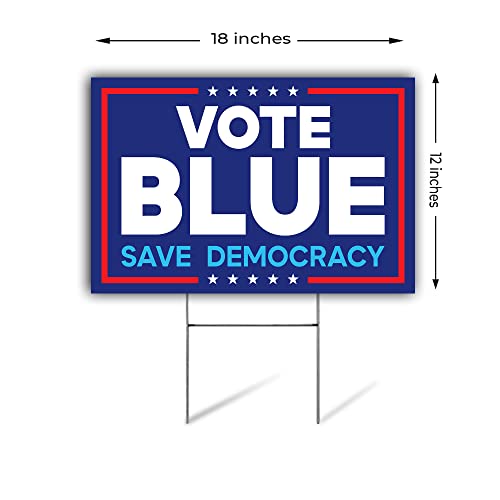 Signpro Vote Blue Yard Sign | Save Democracy Sign | 18" X 12" Corrugated Plastic Outdoor Weatherproof Yard Signs With H Stake | Double Sided #TOP3