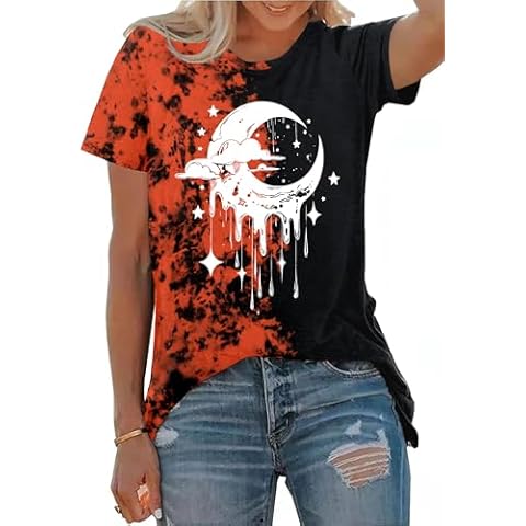 PECHAR Moon T-Shirt for Women: Vintage Graphic Tee Mystical Moon and Sun T-Shirt Celestial Casual Short Sleeve Cover