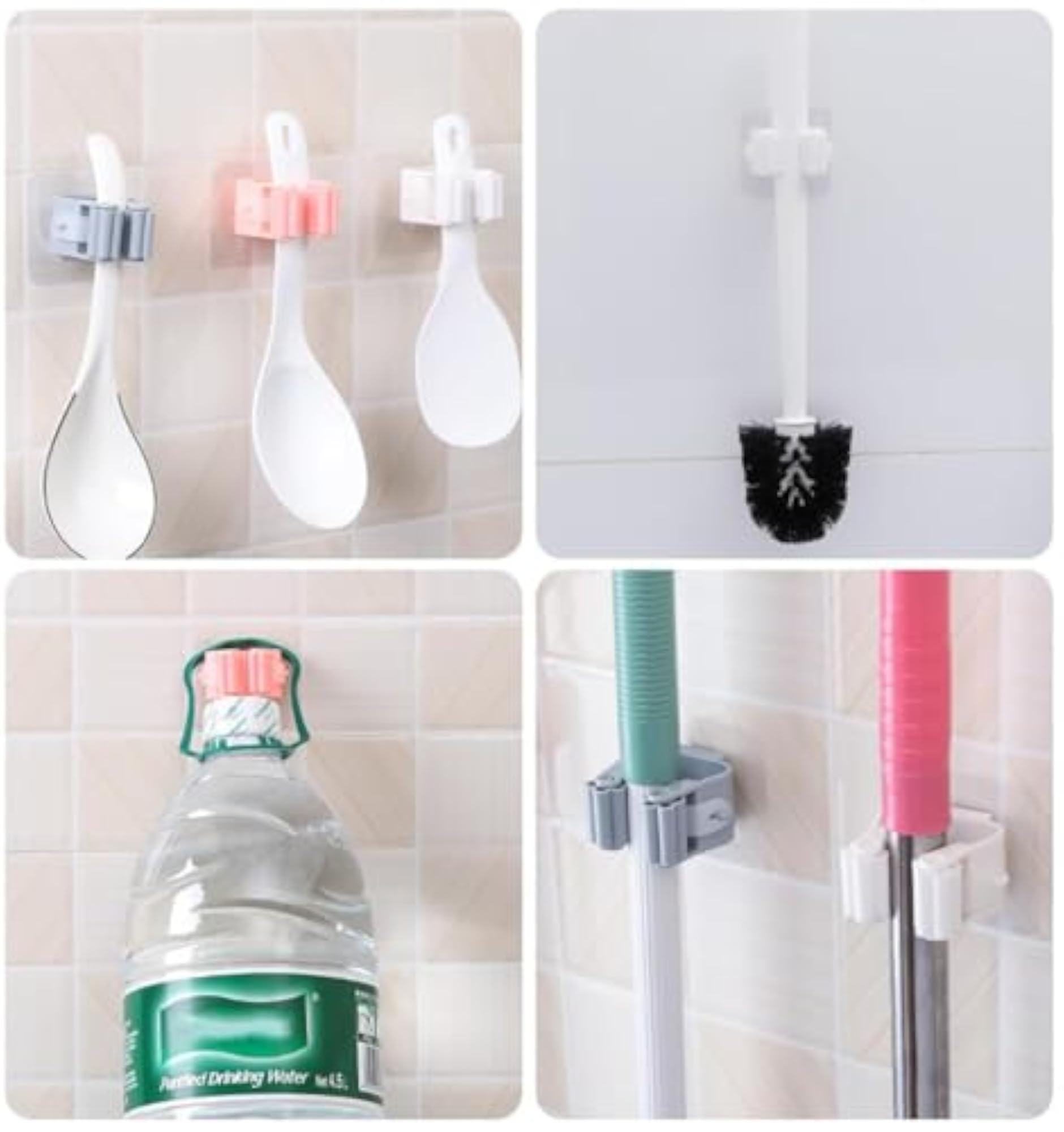 Single Broom Holder Bracket, Adhesive Mop Holder for Wall Mount