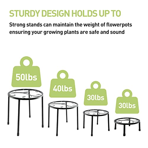 Ailibre 4-Pack Metal Plant Stands, Heavy Duty Iron Flower Pot Stand, Indoor Outdoor Metal Rustproof Planter Container Round Supports Display Rack For Home & Garden Decor #TOP1