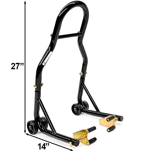 Venom Sport Bike Motorcycle Front & Rear Combo Wheel Lift Stands Fork & Swingarm Stands Paddock Stands + Low Profile 6mm Black Swingarm Spools (Compatible with Most Yamaha Bikes)