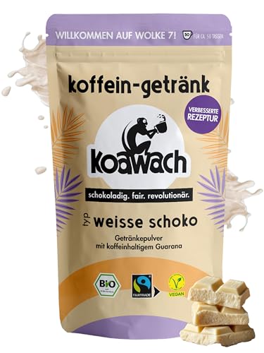 koawach Kakaopulver Weisse Schoko Getränkepulver 500 g cremig-süße Bio-Trinkschokolade mit Koffein aus Guarana vegan & Fairtrade leckerer schokoladiger Energie-Kakao für heiße & kalte Drinks